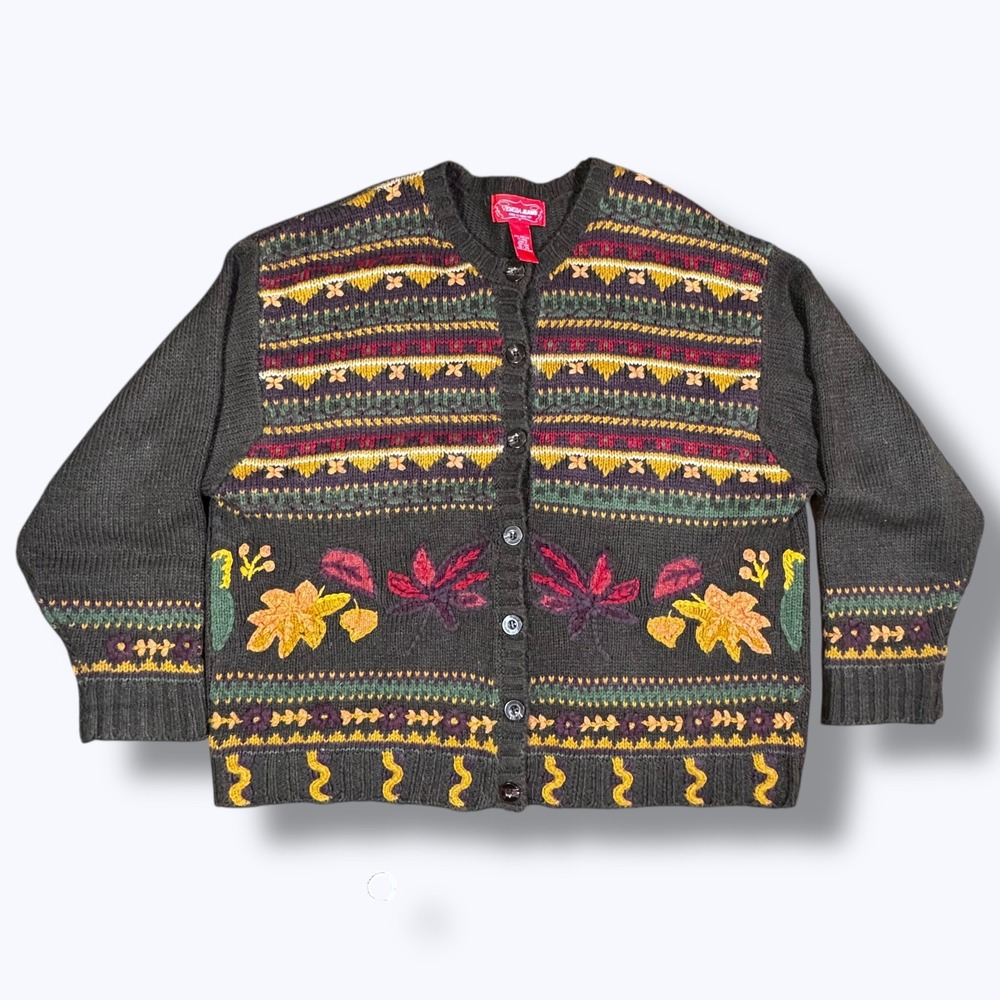 Vintage Venezia Jeans Fall Leaves Cardigan 18/20 Plus Size Cottagecore Knit Cozy